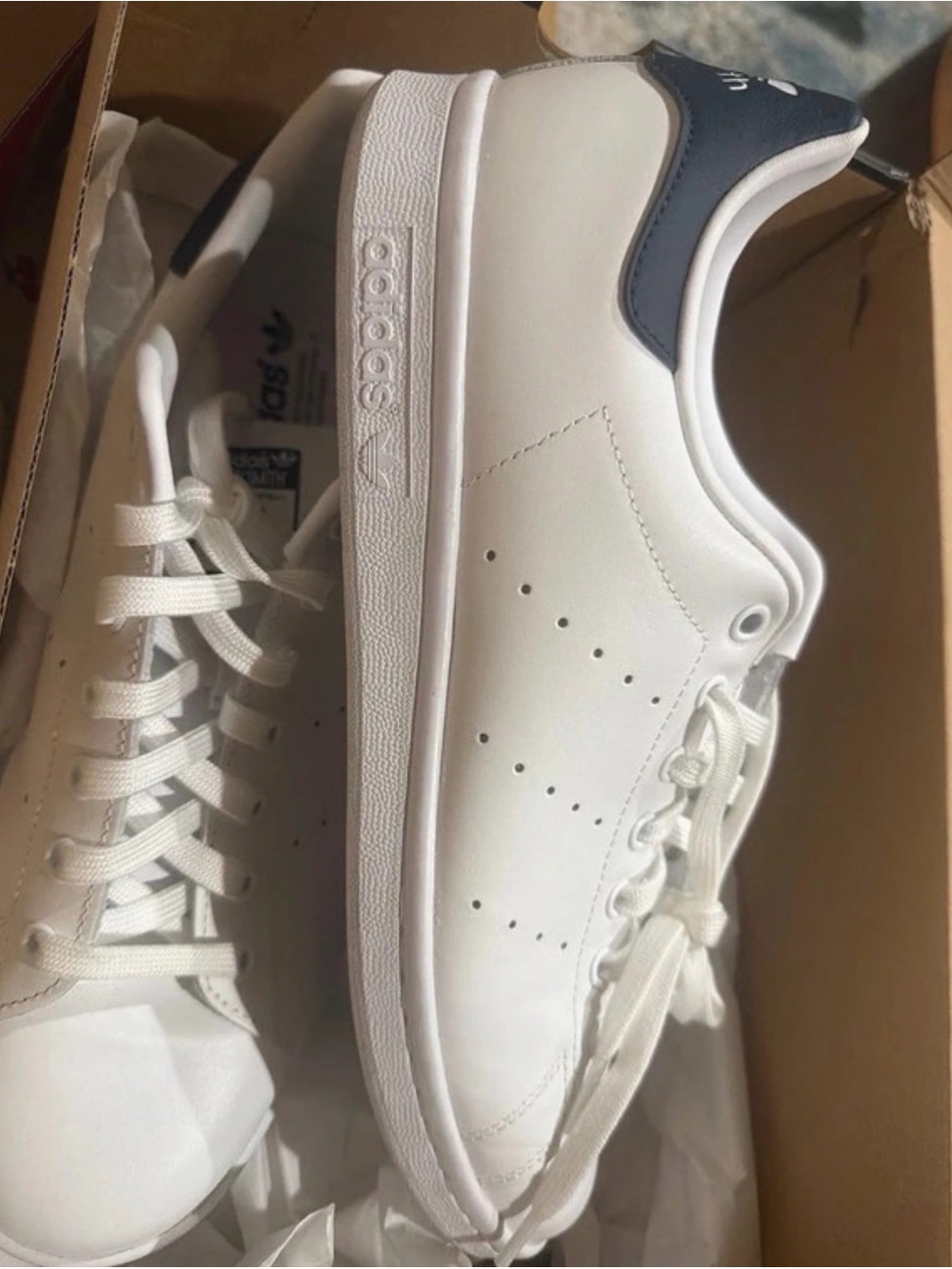 adidas White Leather Sneakers with Navy Heel Tab